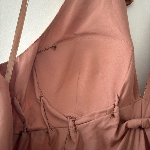 Philip Decaprio Designer Floral Maxi Halter Cotton Dress in Red and Tan Size 10 - Picture 7 of 11